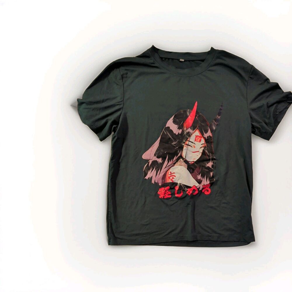 Romwe Anime Mens Japanese Streetwear Size S Black T Shirt